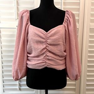 SHEIN Curve Pink Cropped Long Sleeve Top, Sweetheart Neckline Size 3XL